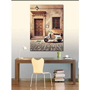 Kanvas Tablo Sokakta Beyaz Motosiklet 70x100 cm