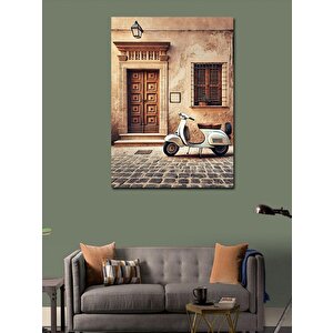 Kanvas Tablo Sokakta Beyaz Motosiklet 70x100 cm