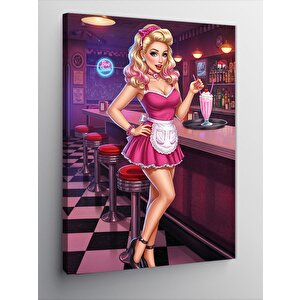 Kanvas Tablo Retro Kafede Garson Kadın 70x100 cm