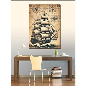 Kanvas Tablo Yelkenli Gemi Ve Harita Detayları 50x70 cm