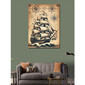 Kanvas Tablo Yelkenli Gemi Ve Harita Detayları 50x70 cm