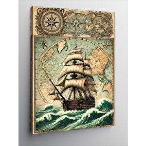 Kanvas Tablo Eski Dünya Haritası Ve Gemi 70x100 cm
