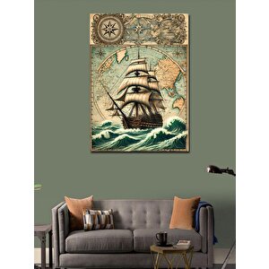Kanvas Tablo Eski Dünya Haritası Ve Gemi 70x100 cm