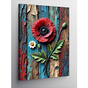 Kanvas Tablo Tahta Üzerinde Gelincik Çiçeği 70x100 cm