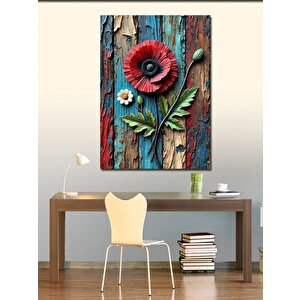 Kanvas Tablo Tahta Üzerinde Gelincik Çiçeği 70x100 cm