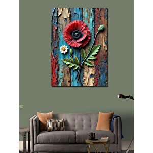 Kanvas Tablo Tahta Üzerinde Gelincik Çiçeği 70x100 cm