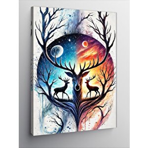 Kanvas Tablo Soyut Geyik Ve Yin-yang Tasarımı 70x100 cm