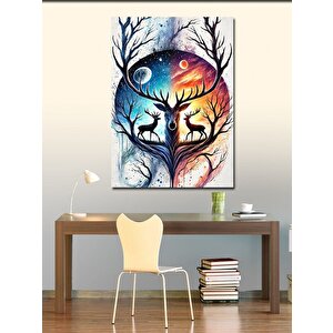Kanvas Tablo Soyut Geyik Ve Yin-yang Tasarımı 70x100 cm