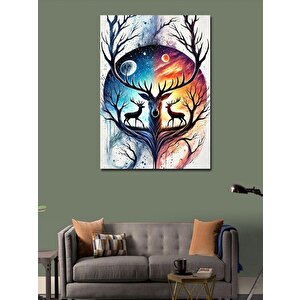 Kanvas Tablo Soyut Geyik Ve Yin-yang Tasarımı 70x100 cm