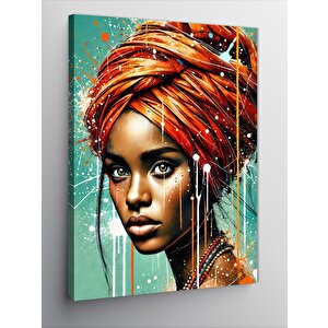 Kanvas Tablo Turuncu Şal Takmış Kadın 50x70 cm