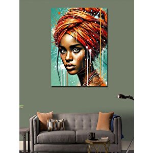 Kanvas Tablo Turuncu Şal Takmış Kadın 50x70 cm