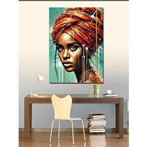 Kanvas Tablo Turuncu Şal Takmış Kadın 70x100 cm