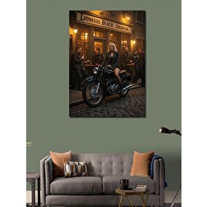 Kanvas Tablo Motosikletli Kadın Gece Sokakta 70x100 cm