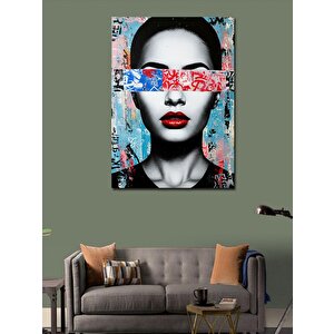 Kanvas Tablo Soyut Yüz Ve Kırmızı Bantlı Sanat 100x140 cm