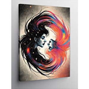 Kanvas Tablo Soyut İkizler Ve Renkli Alevler 100x140 cm