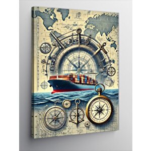 Kanvas Tablo Çapa Ve Deniz Temalı Harita 50x70 cm