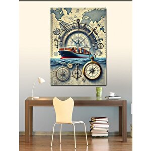 Kanvas Tablo Çapa Ve Deniz Temalı Harita 50x70 cm