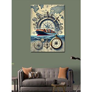 Kanvas Tablo Çapa Ve Deniz Temalı Harita 50x70 cm