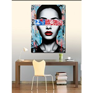 Kanvas Tablo Soyut Yüz Ve Kırmızı Bantlı Sanat 70x100 cm