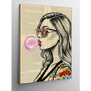 Kanvas Tablo Sakızlı Gözlüklü Kadın 50x70 cm