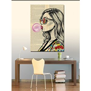 Kanvas Tablo Sakızlı Gözlüklü Kadın 100x140 cm