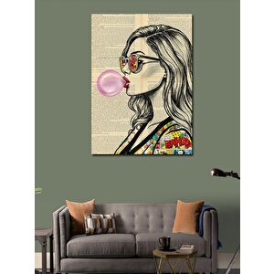 Kanvas Tablo Sakızlı Gözlüklü Kadın 100x140 cm