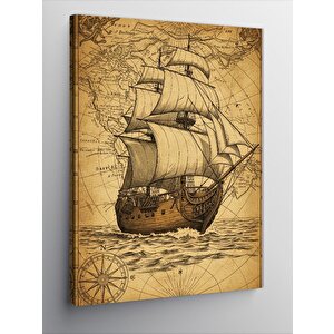 Kanvas Tablo Eski Yelkenli Haritada 50x70 cm