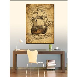 Kanvas Tablo Eski Yelkenli Haritada 50x70 cm