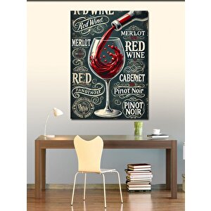 Kanvas Tablo Kırmızı Şarap Ve Tipografi 50x70 cm