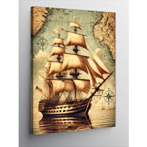 Kanvas Tablo Yelkenli Ve Deniz Haritası 70x100 cm