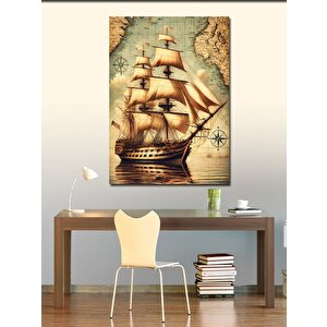 Kanvas Tablo Yelkenli Ve Deniz Haritası 70x100 cm