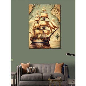 Kanvas Tablo Yelkenli Ve Deniz Haritası 70x100 cm