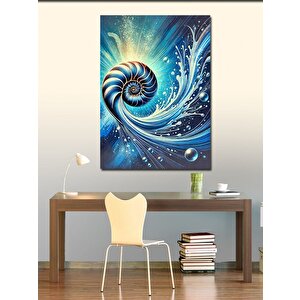 Kanvas Tablo Spiral Deniz Kabuğu Ve Soyut Dalga 100x140 cm