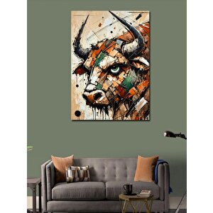 Kanvas Tablo Boğa Ve Soyut Fırça Darbeleri 100x140 cm