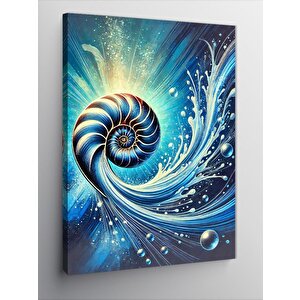 Kanvas Tablo Spiral Deniz Kabuğu Ve Soyut Dalga 70x100 cm