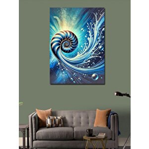 Kanvas Tablo Spiral Deniz Kabuğu Ve Soyut Dalga 70x100 cm