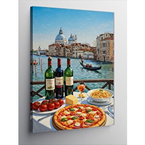 Kanvas Tablo İtalya’da Şarap Ve Pizza Sofrası 100x140 cm