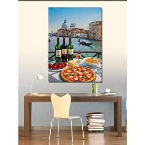 Kanvas Tablo İtalya’da Şarap Ve Pizza Sofrası 100x140 cm