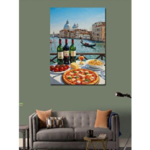Kanvas Tablo İtalya’da Şarap Ve Pizza Sofrası 100x140 cm