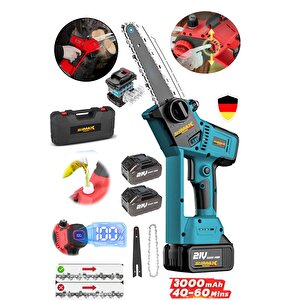 2100wh 3000mah Dijital Göstergeli Lityum Çift Akülü Dal Kesme Budama Testeresi Yağ Pompalı 10 Pilli