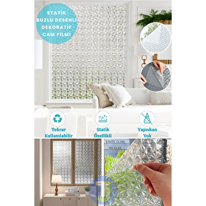 Statik Buzlu Desenli Cam Kaplama Filmi Duşa Kabin Ofis Balkon Dekorasyon Folyo 60cmx100cm Beyaz