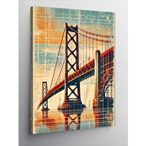 Kanvas Tablo Kırmızı Köprü Ve Geometrik Sanat 50x70 cm
