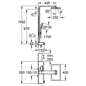 Grohe Rainshower Aqua Pure Duvara Monte Termostatik Bataryalı Duş Sistemi Siyah/krom - 100961ki00