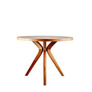 Arlen Natural Ahşap Döşemeli Yuvarlak Masa Sandalye Takımı 2 Sandalyeli 100x100
