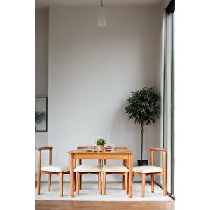 Layla Masif Ahşap Natural Masa Sandalye Takımı 80x120