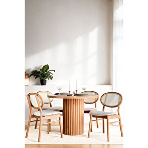 Tinda Natural Ahşap Yuvarlak Masa Sandalye Takımı 90x90