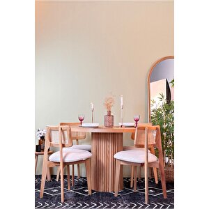 Mirla Ahşap Yuvarlak Natural Rattan Sandalyeli Masa Sandalye Takımı