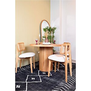 Mirla Ahşap Yuvarlak Natural Rattan Sandalyeli Masa Sandalye Takımı