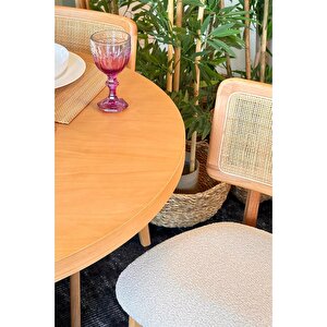 Mirla Ahşap Yuvarlak Natural Rattan Sandalyeli Masa Sandalye Takımı