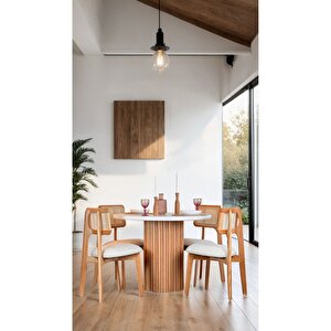 Mirla Natural Beyaz Ahsap Yuvarlak Masa Takımı 100x100